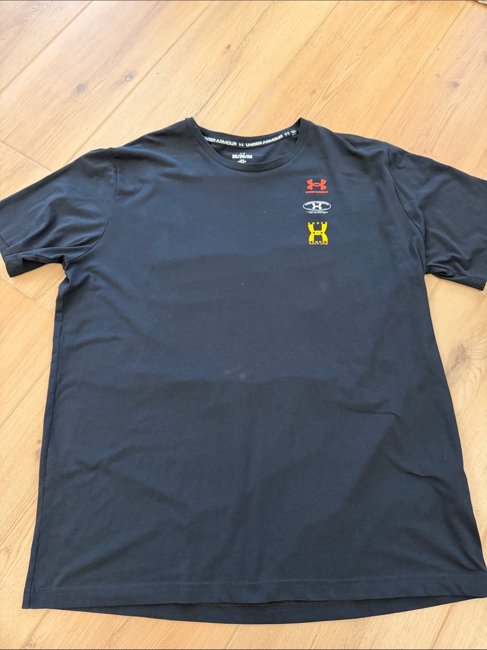 Under Armour Black Short-Sleeve Tee with Red & Yellow Logos